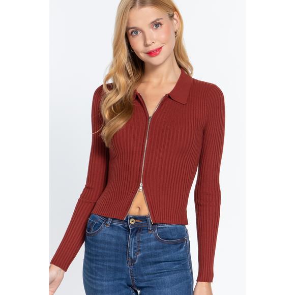 Rachell`s Boutique Sweaters - Notched Collar Zippered Sweater